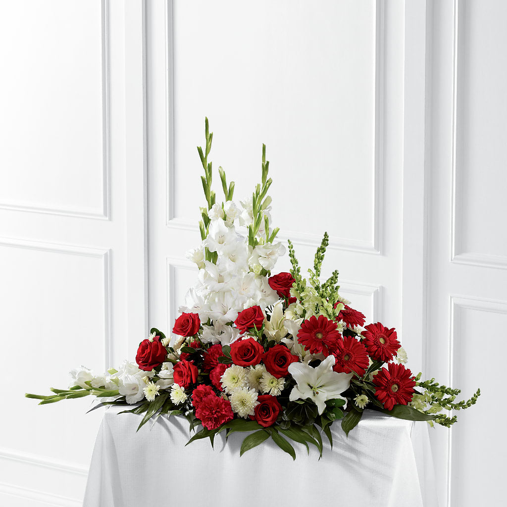Crimson & White Arrangement – KATHY'S FLOWERS, Adair OK