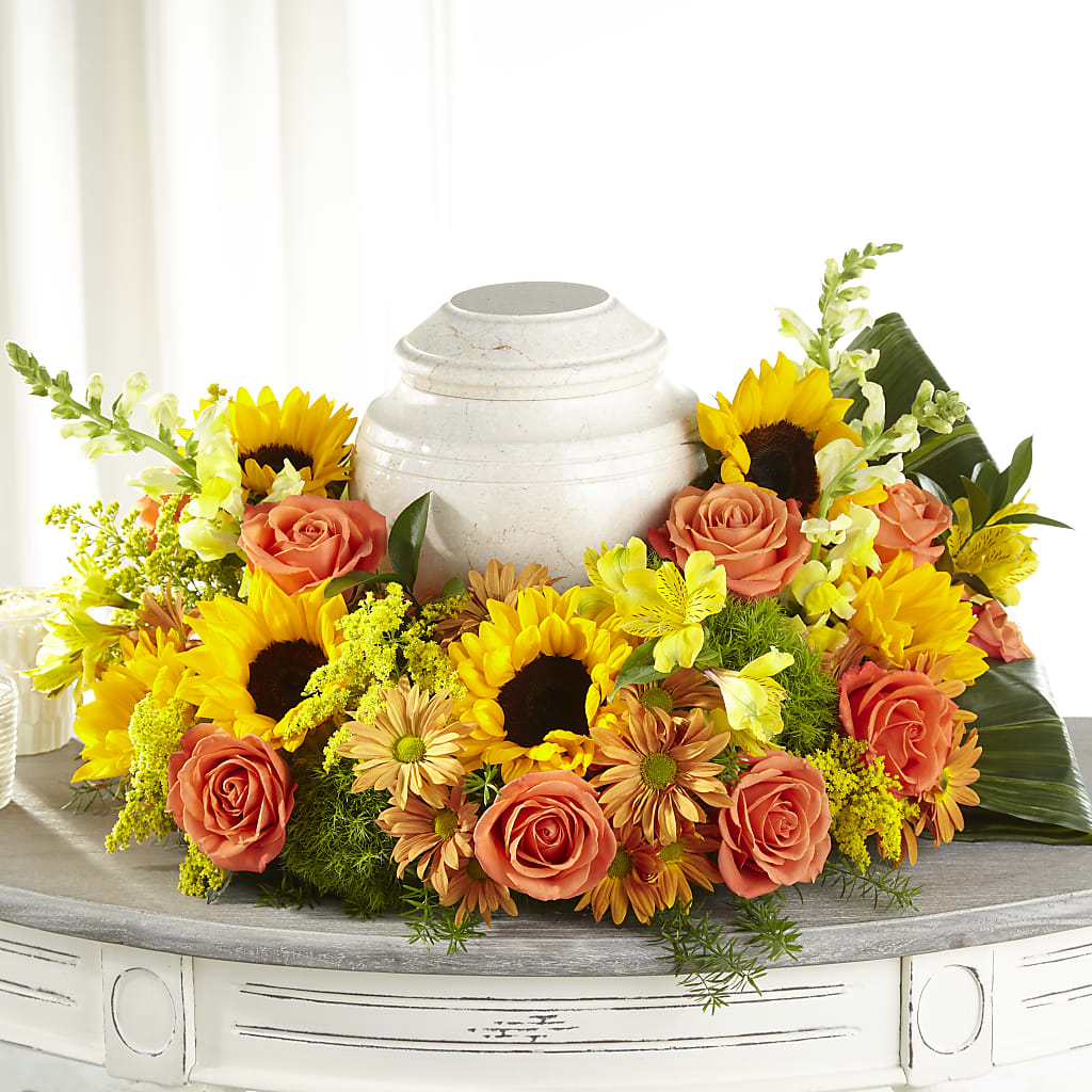 Faithful Sunflower Cremation Adornment – KATHY'S FLOWERS, Adair OK