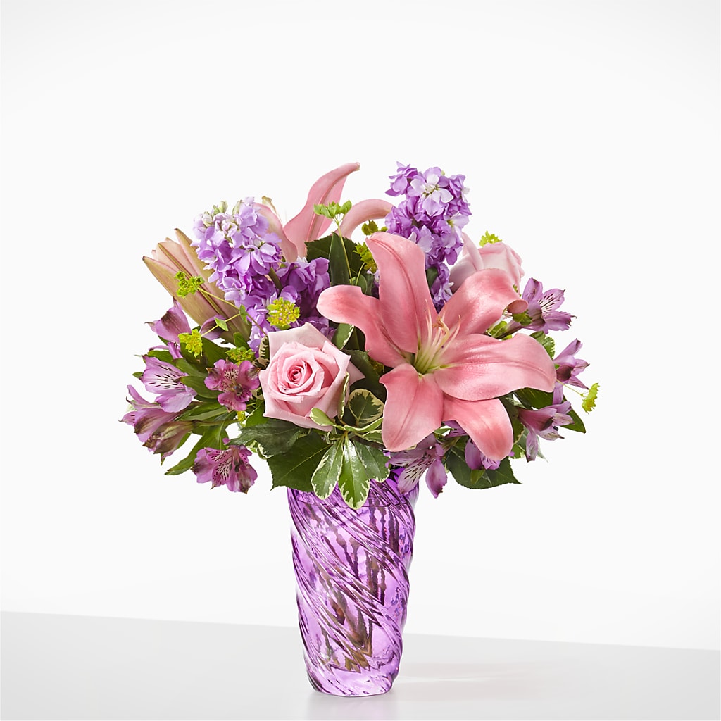 Precious Petals Bouquet with Luxe Swirl Vase – KATHY'S FLOWERS, Adair OK