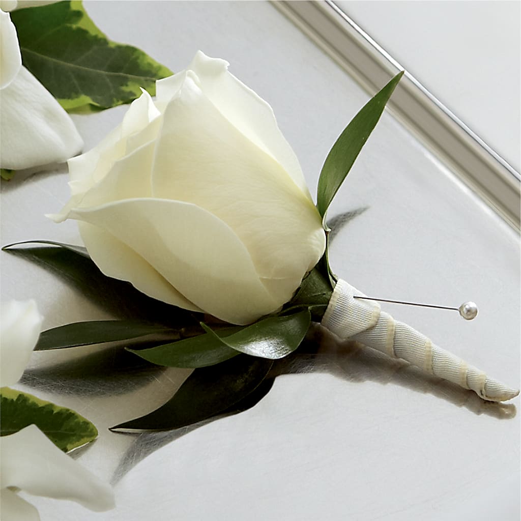 White Rose Boutonniere – KATHY'S FLOWERS, Adair OK