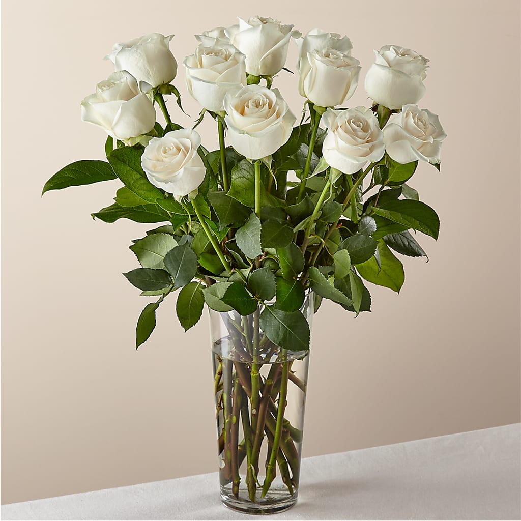 Long Stem White Rose Bouquet – KATHY'S FLOWERS, Adair OK