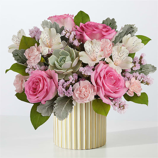 Dusty Rose Bouquet with Ivory Vase – KATHY'S FLOWERS, Adair OK