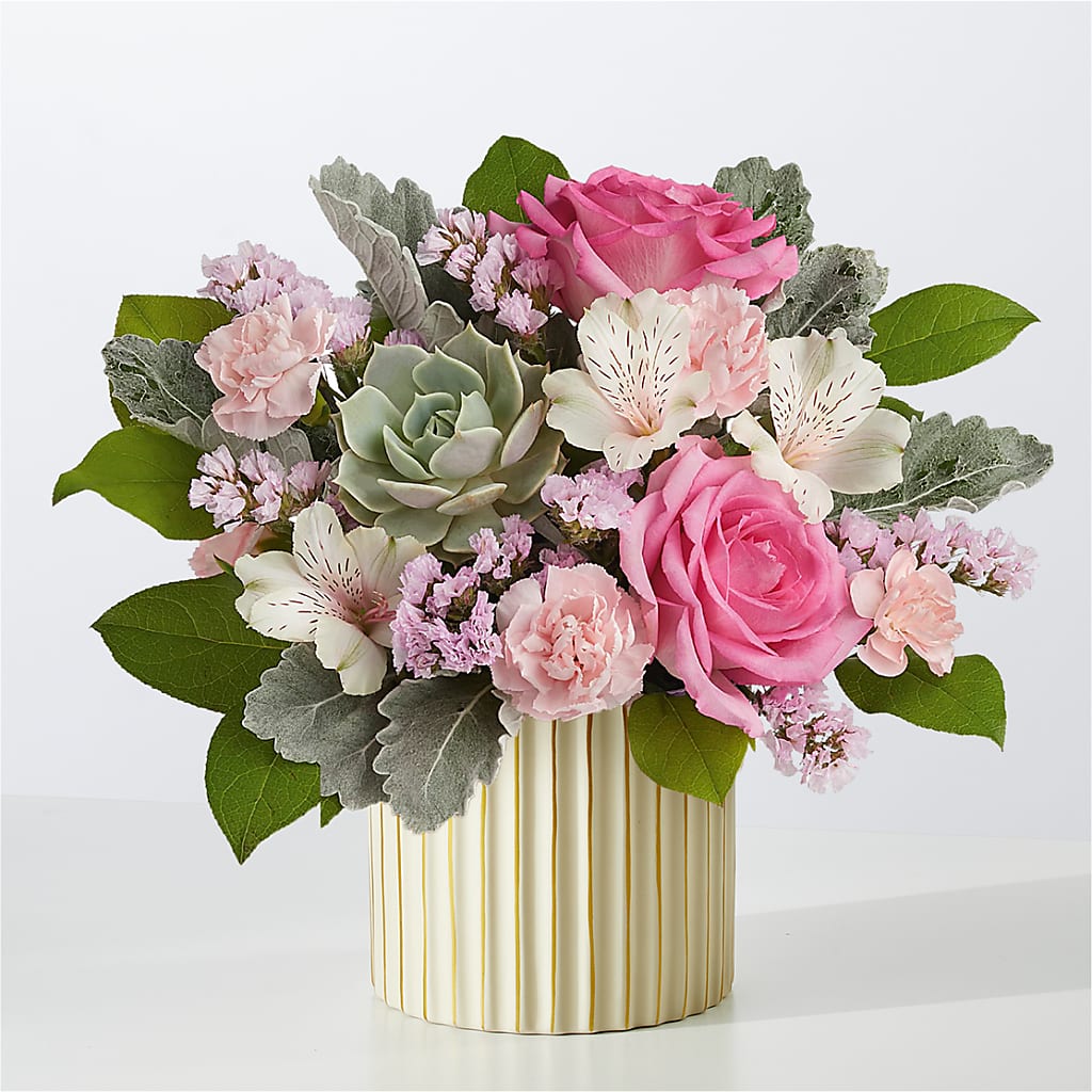 Dusty Rose Bouquet with Ivory Vase – KATHY'S FLOWERS, Adair OK