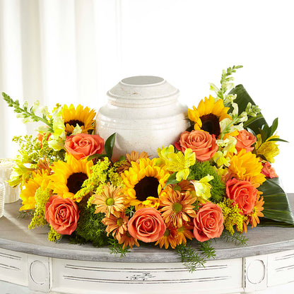 Faithful Sunflower Cremation Adornment – KATHY'S FLOWERS, Adair OK