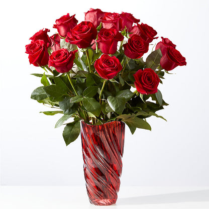 Classic Love Red Rose Bouquet with Luxe Swirl Vase – KATHY'S FLOWERS, Adair OK