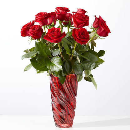 Classic Love Red Rose Bouquet with Luxe Swirl Vase – KATHY'S FLOWERS, Adair OK