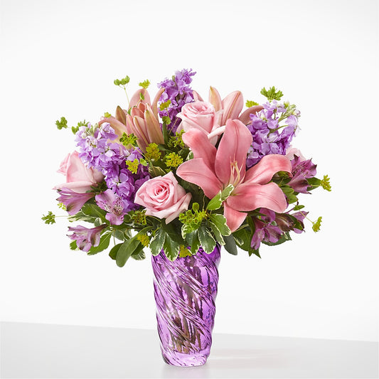 Precious Petals Bouquet with Luxe Swirl Vase – KATHY'S FLOWERS, Adair OK