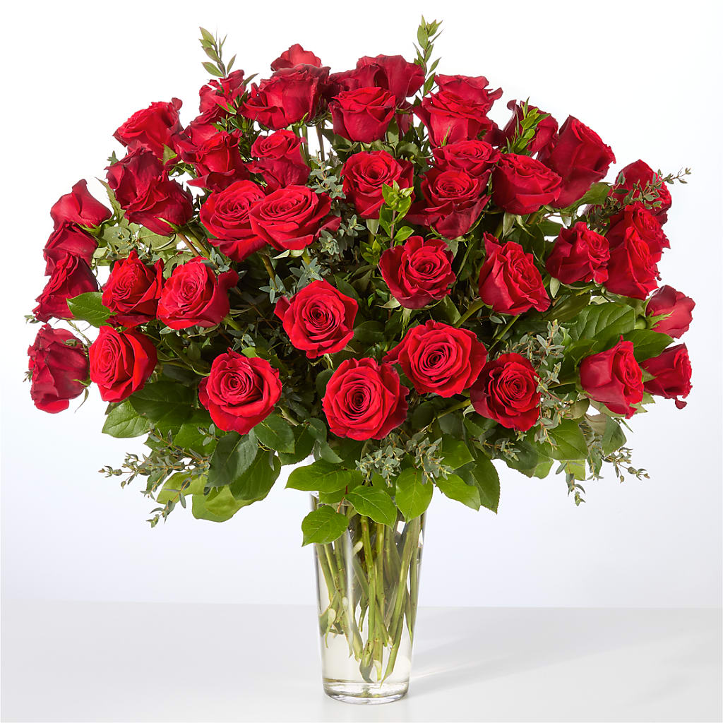 Forever Yours Fifty Stem Red Rose Bouquet – KATHY'S FLOWERS, Adair OK