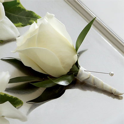 White Rose Boutonniere – KATHY'S FLOWERS, Adair OK